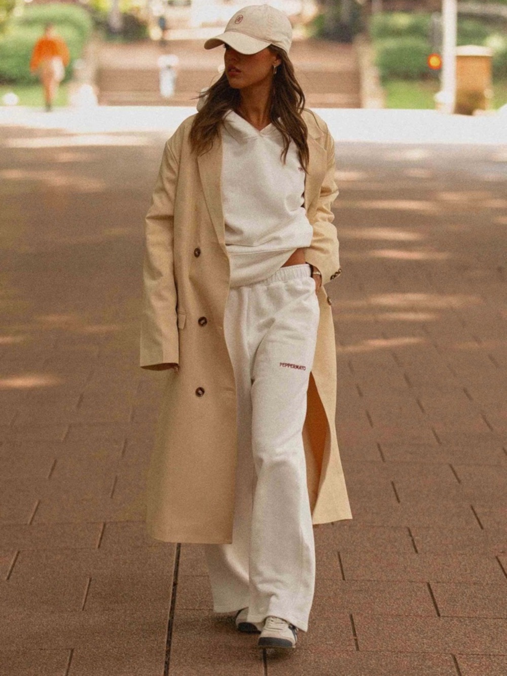 Peppermayo 100% cotton Cream Wide-Leg Track Pants